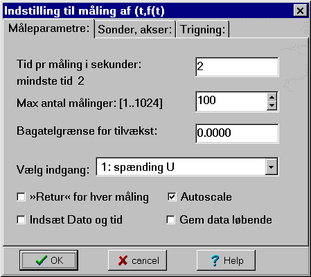 indstilling af m�leparametre